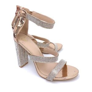 Windsor Rose Gold + Rhinestone Strappy Block Heels 8